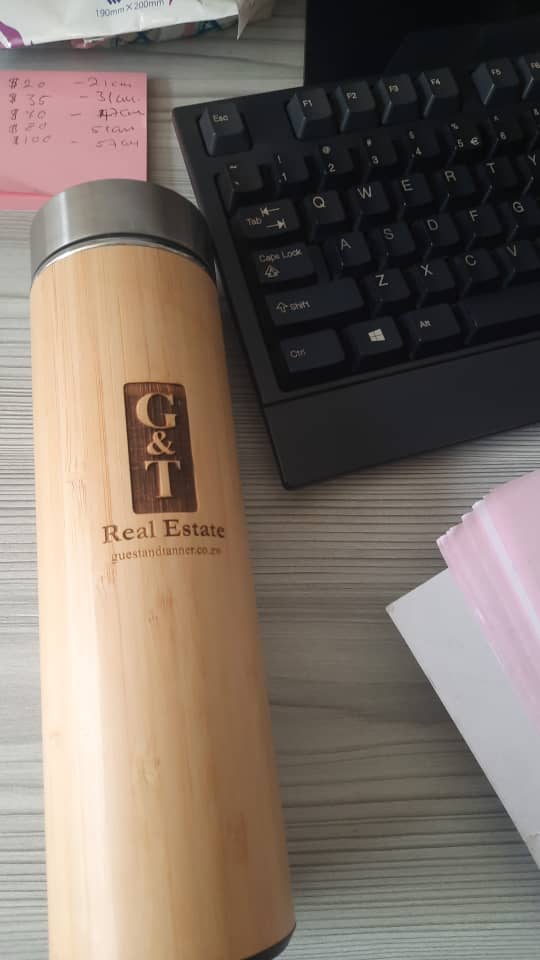 Engraved bamboo flask